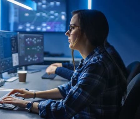 Woman programmer working on desktop computer