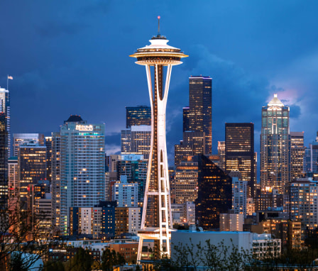 Seattle, Washington skyline in the evening